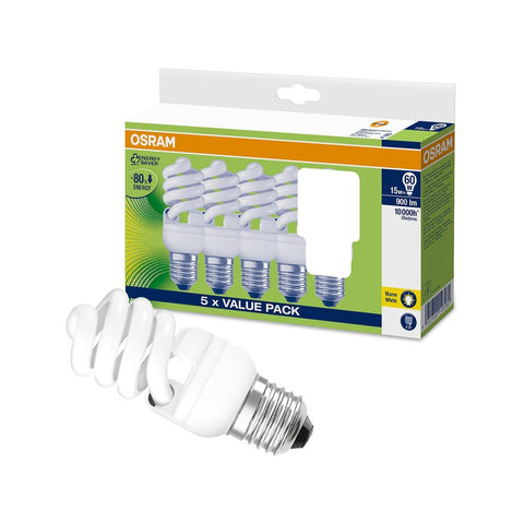 Osram 15W Mini Cfl Light Globes E27 5 Pack Warm White Energy Efficient - SuperSaverAU - view 1
