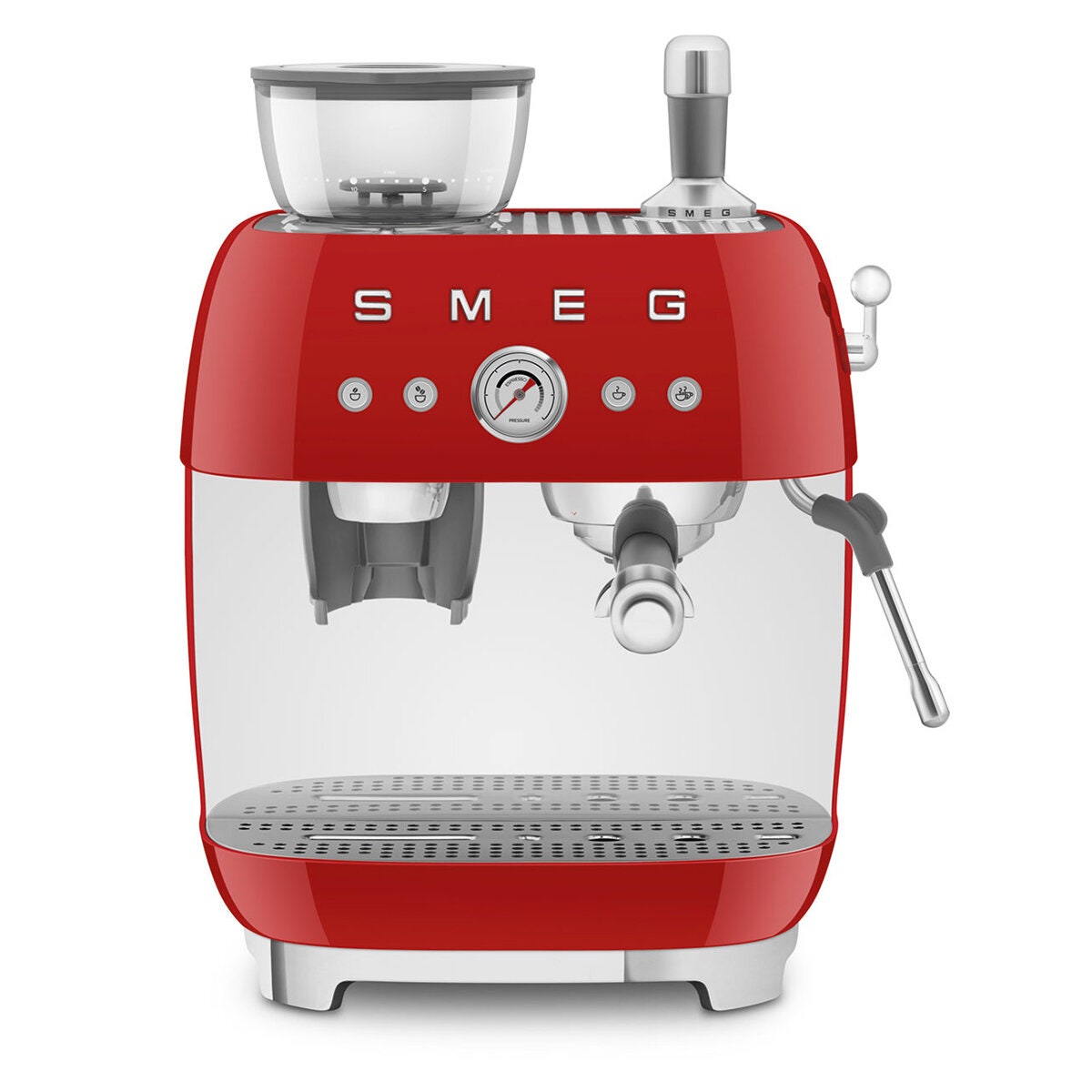 Smeg 50s Style Espresso Machine with Built-in Grinder - 20 Bar, Dual Thermoblock, Red - EGF03RDAU