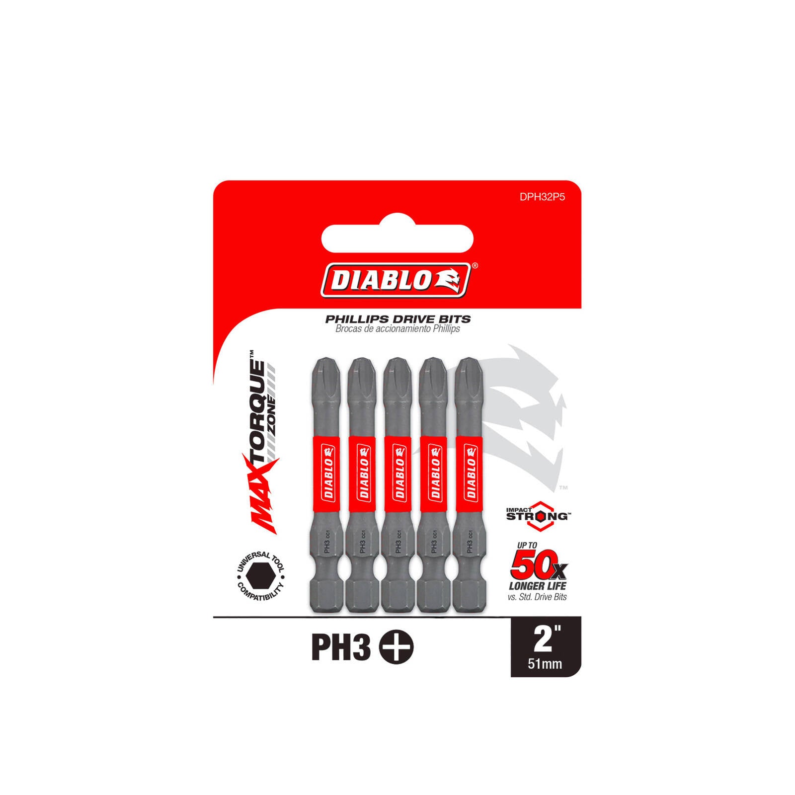 Diablo PH3 Phillips 2" Impact Power Drive Bits - 5 Pack