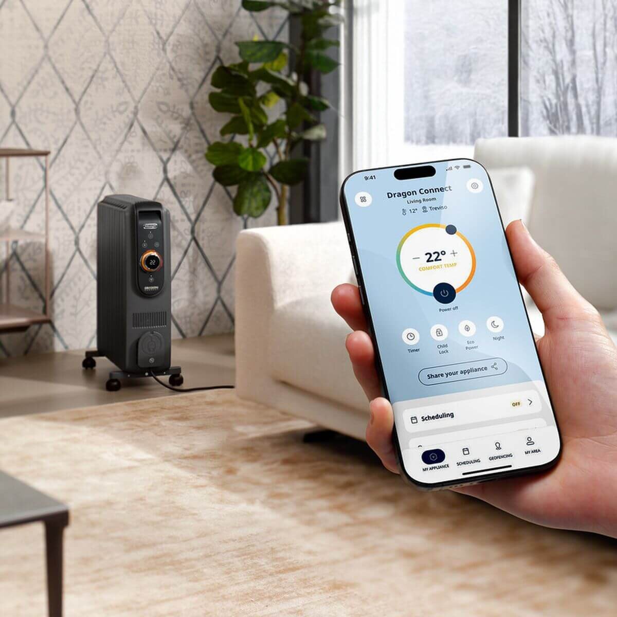 DeLonghi Dragon 5 Pro Oil Column Heater - Grey - WiFi App Control - Digital Thermostat - TRD50615WIFI