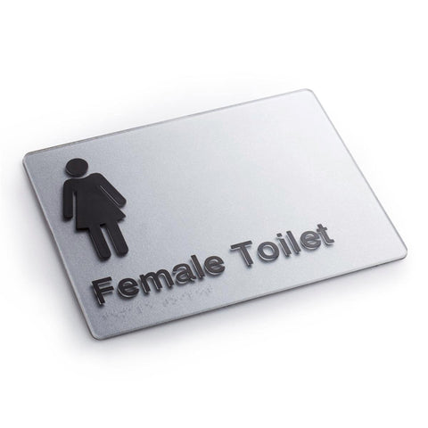 Sandleford Female Toilet Braille Sign - 180 x 235mm - Silver - SuperSaverAU - view 1