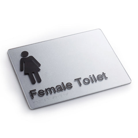Sandleford 180 x 235mm Silver Female Toilet Braille Sign Acrylic