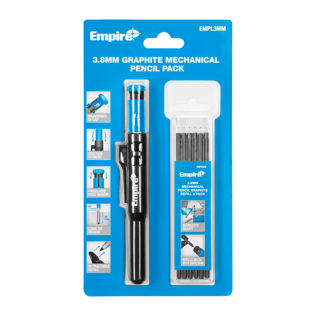 Empire 3.8mm Graphite Mechanical Pencil Pack with Sharpener Cap & Refills