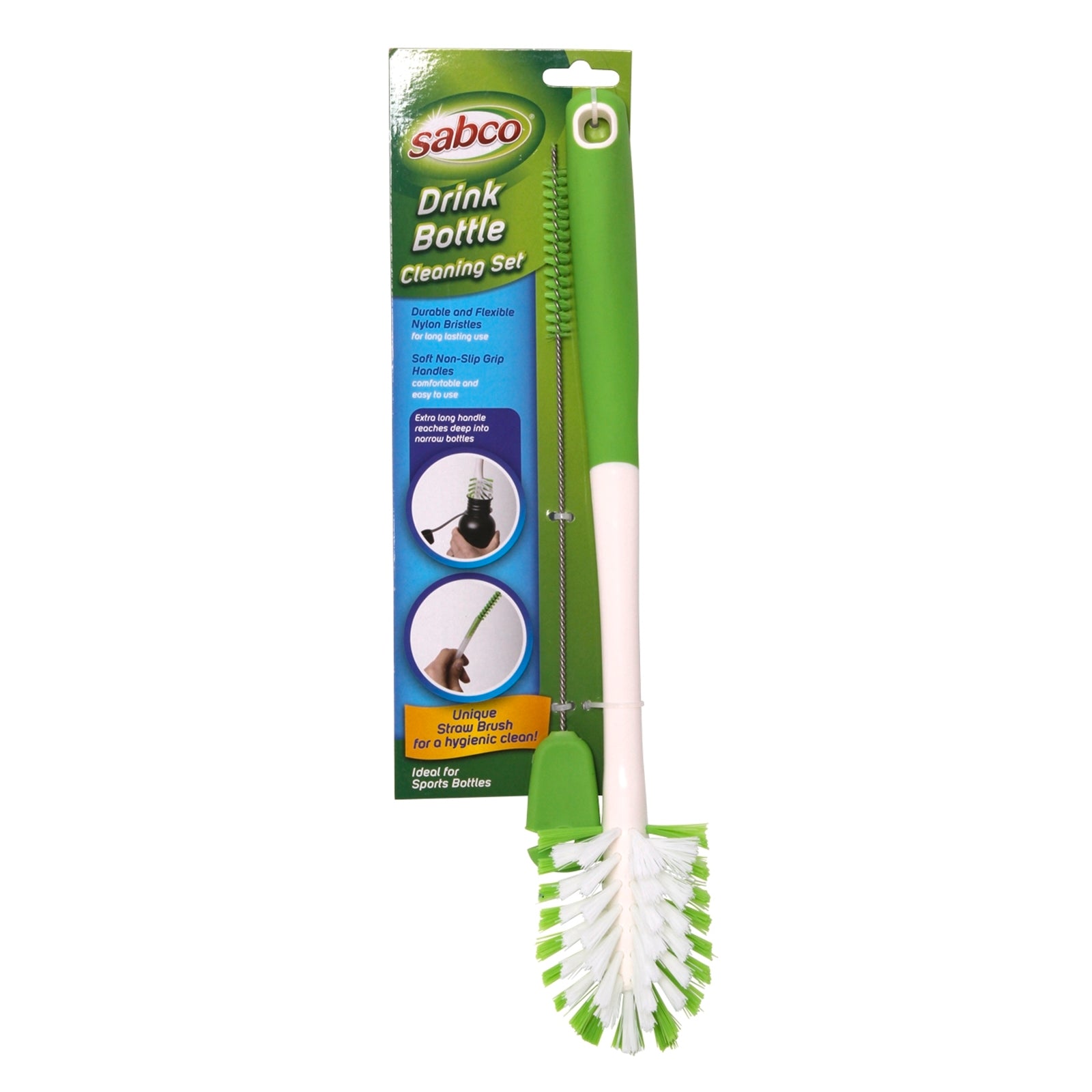 Sabco Drink Bottle Cleaning Set, Nylon Bristles, Extra-Long Non-Slip Handles
