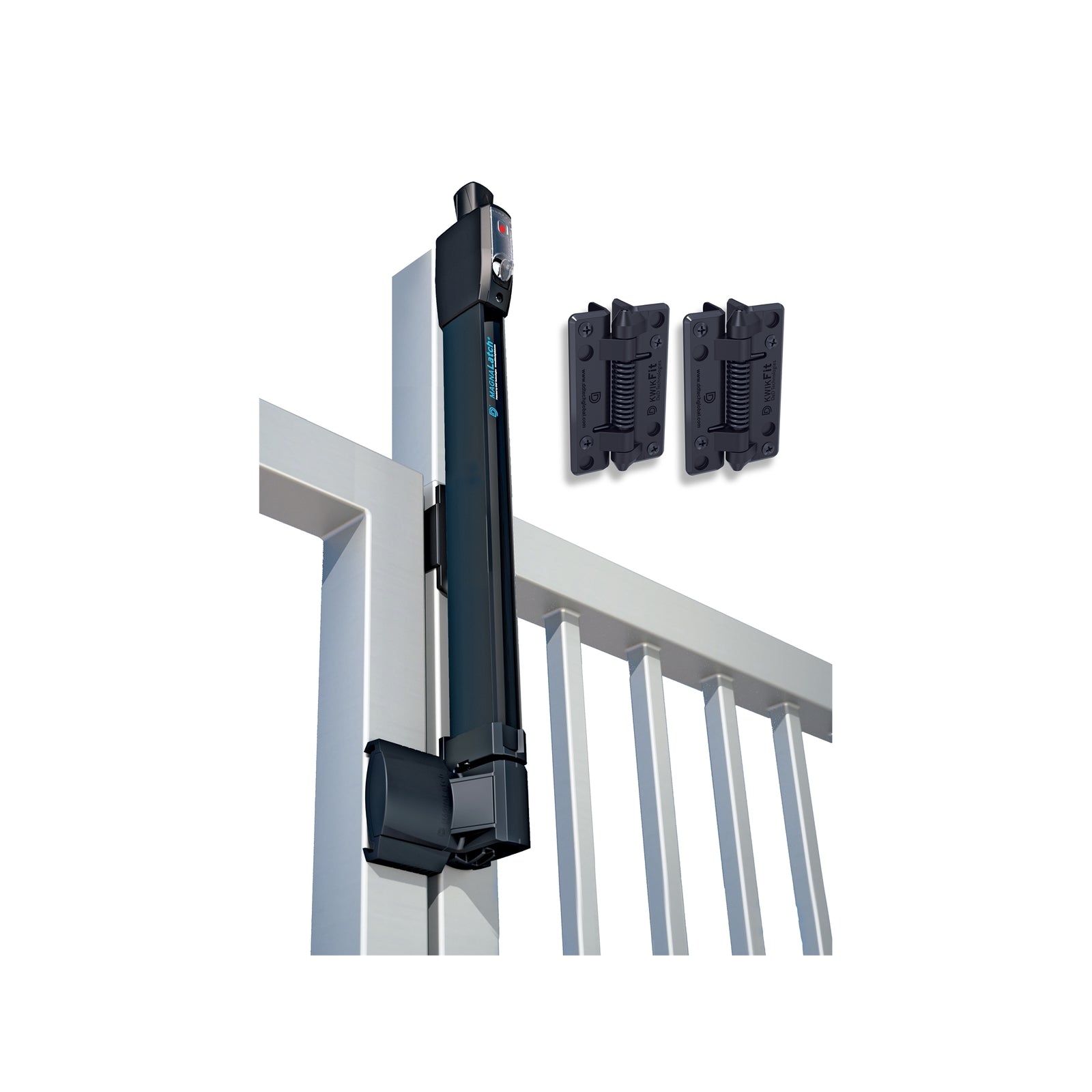 MagnaLatch Magnetic Gate Latch Lock and KwikFit Self Closing Hinges Super Strong Polymer Black