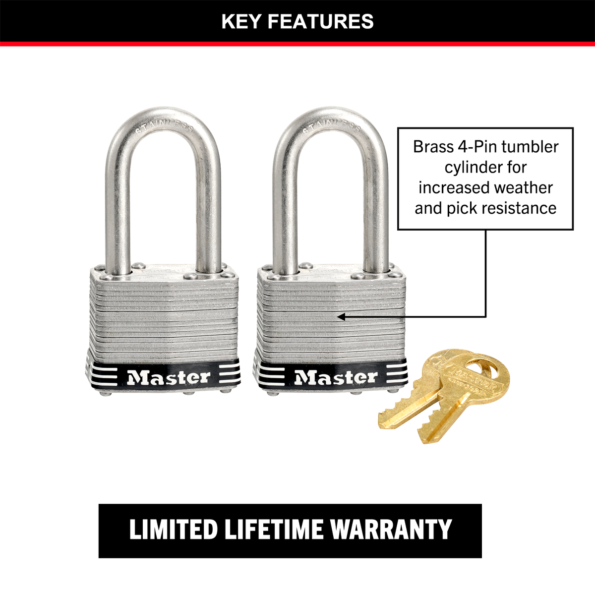 Master Lock 44mm Laminated Stainless Steel Padlock with Pin Cylinder - 2 Pack