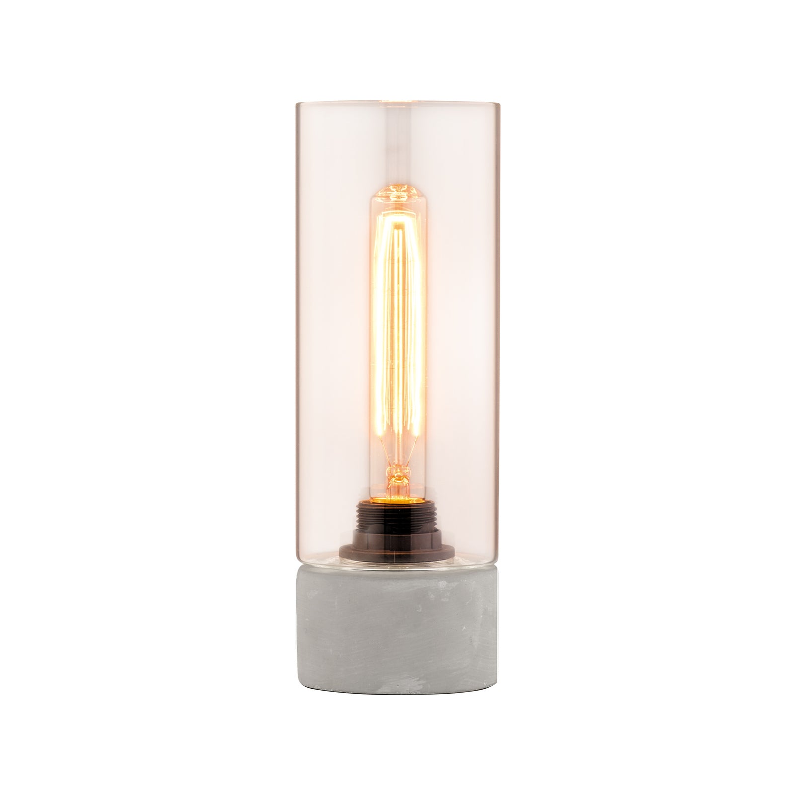 Verve Design Abel Table Lamp ATL738, Concrete Base with Glass Cylinder Shade, Inline Switch