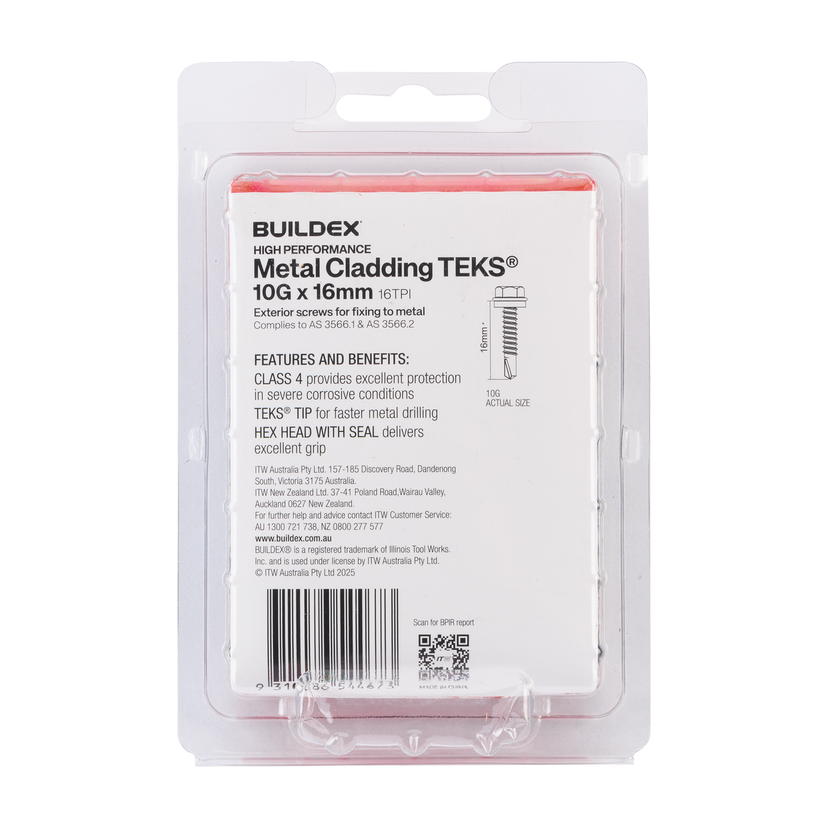Buildex 10g x 16mm Cladding Fencing Teks Screws with Seal - 100 Pack - Self-Drilling - Corrosion Resistant - SuperSaverAU - view 2