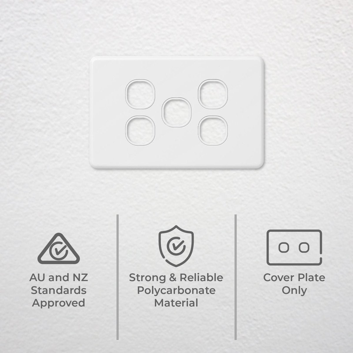 Deta X6 Five Gang Grid Plate - 77mm Polycarbonate - Modern Design - SuperSaverAU - view 2