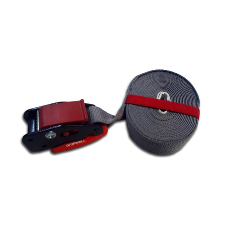 Gripwell 25mm x 4m Cambuckle Tie Down with PVC Paddle, Red/Grey, UV Protected, 250kg Lashing Capacity