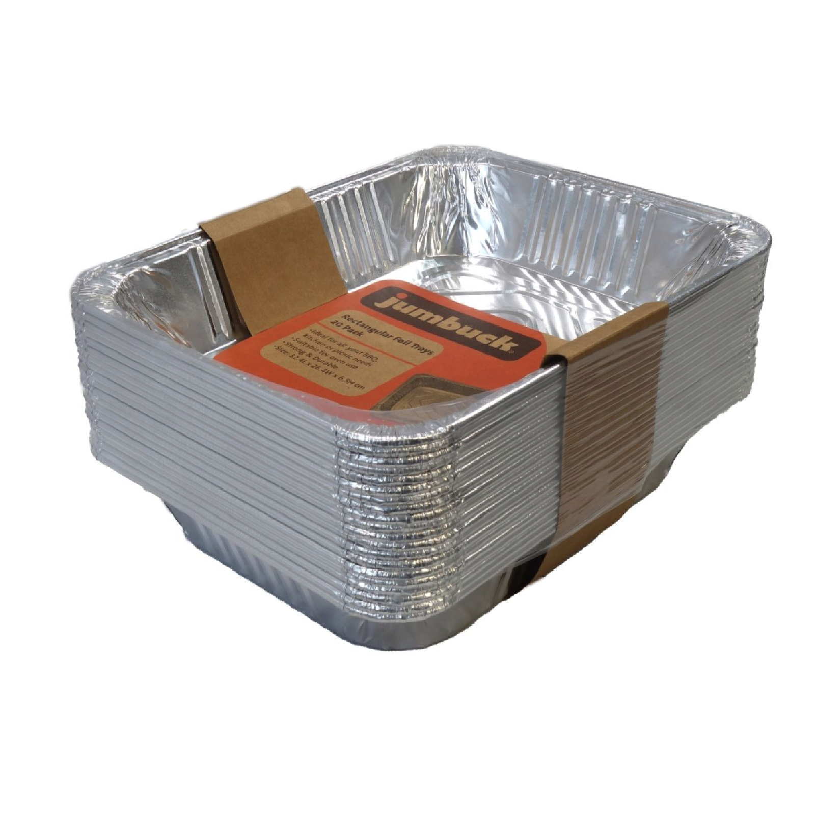 Jumbuck Aluminium Rectangular Foil Trays 20 Pack for BBQ and Oven