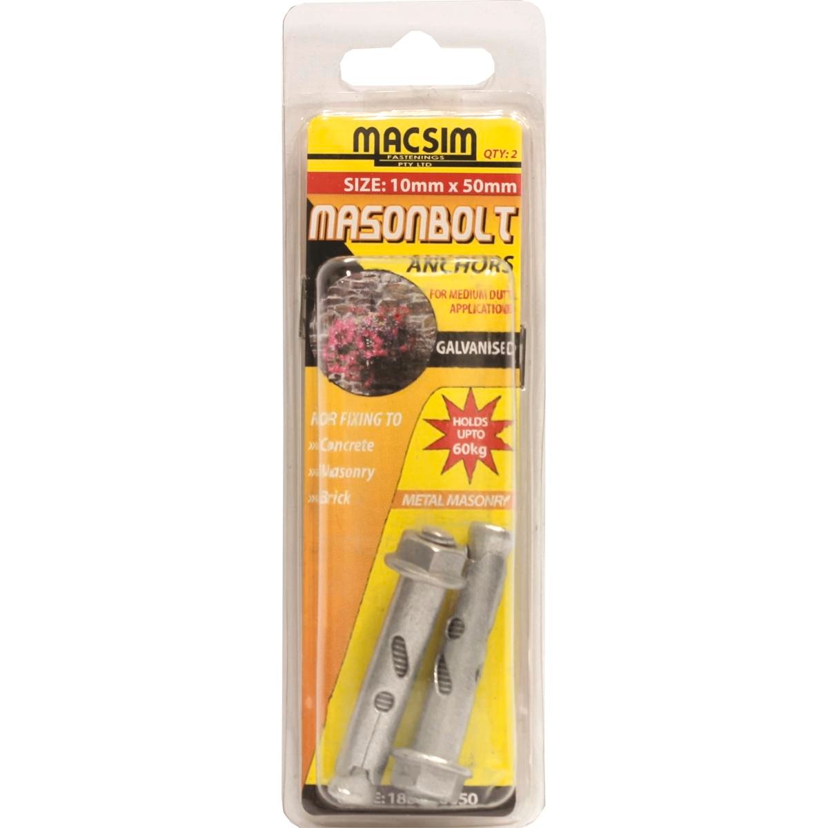 Macsim 10 x 50mm Galvanised Sleeve Anchor 2 Pack - Steel - Durable - Easy Install - SuperSaverAU - view 1