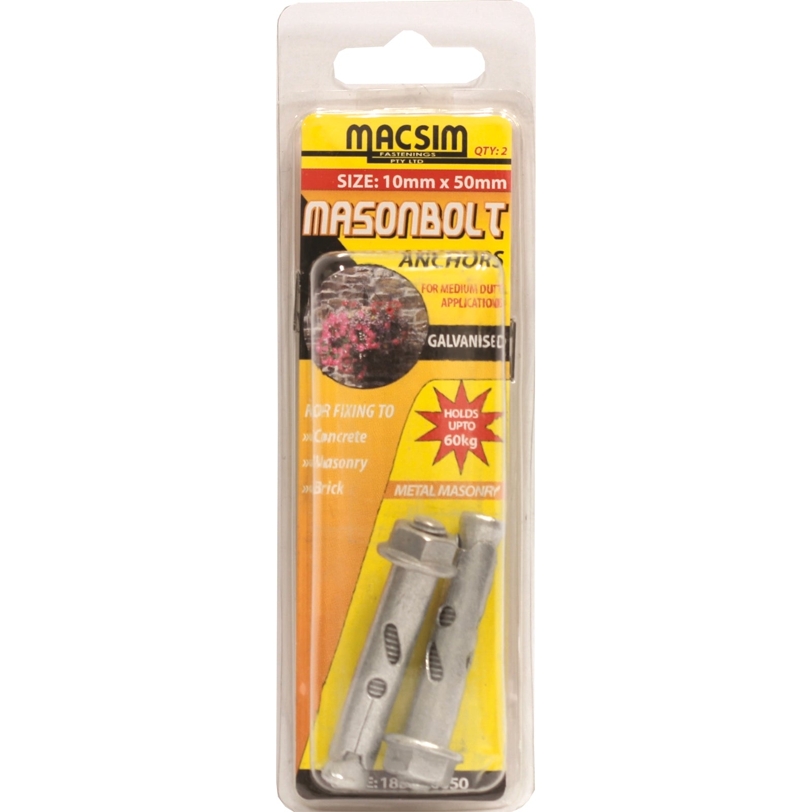 Macsim 10 x 50mm Galvanised Sleeve Anchor Hex Nut - 2 Pack