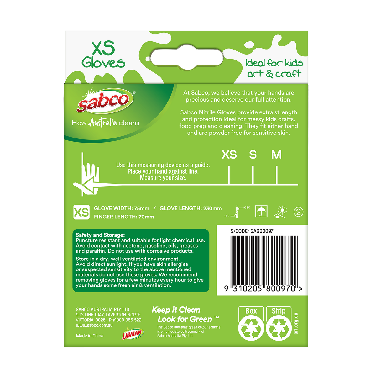 Sabco Kids Craft Gloves 24pk XS - Nitrile - Extra Small - 115mm x 125mm - SuperSaverAU - view 3