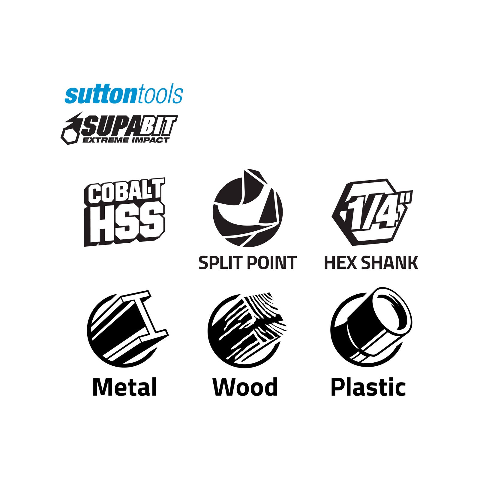 Sutton Tools 5 Piece Supabit Impact Drill Bit Set HSS Co for Metal, Timber & Plastic