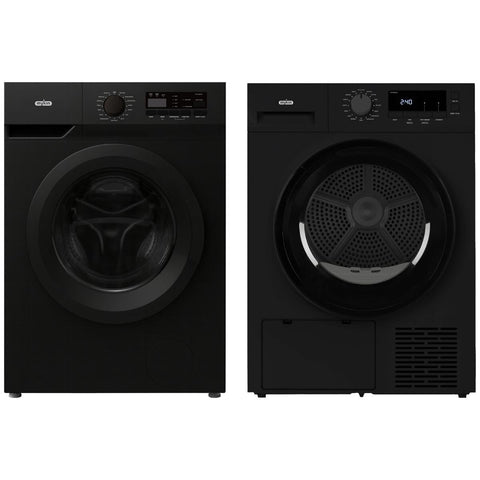 Mykin 8kg Front Load Washer and 8kg Heat Pump Dryer Package - Black - 7 Star Dryer - MFLW800BMHPD800B