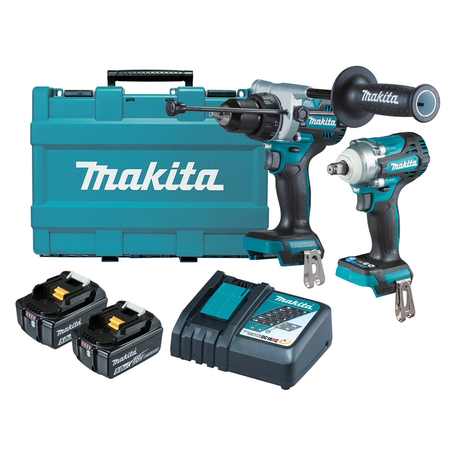Makita Brushless 2 Piece 18V Combo Kit with 2 x 5.0Ah Batteries DLX2419T