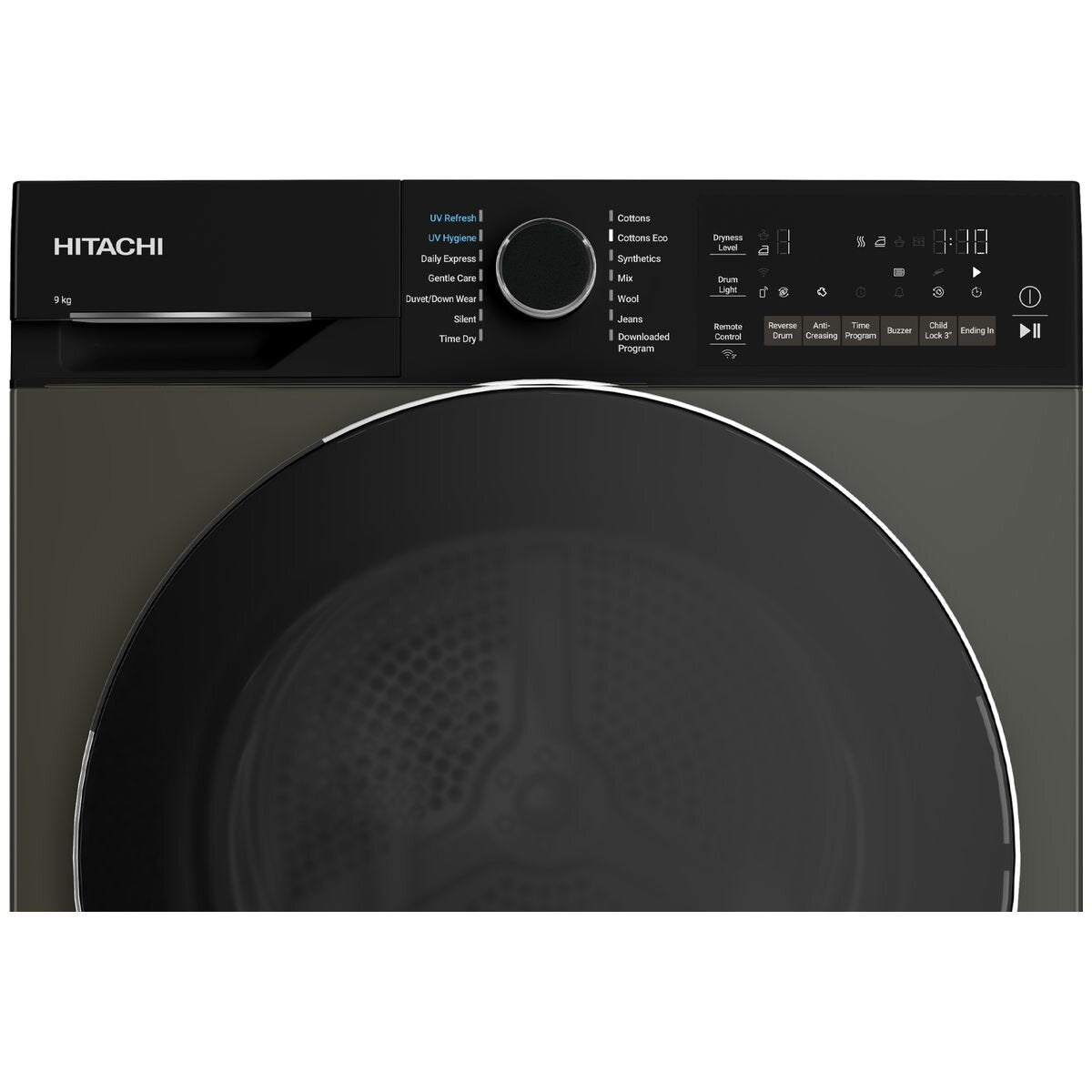 Hitachi 9kg Heat Pump Dryer - Grey, 9 Star Energy Rating, Sensor Drying, 61dB Operation - TD-90XKVEUVM