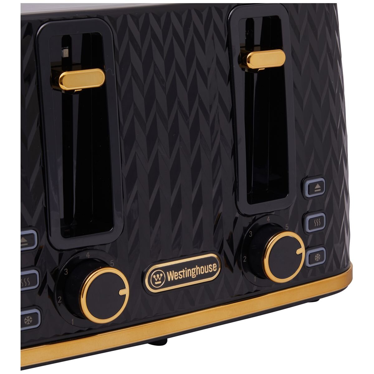 Westinghouse Kettle and Toaster Pack - 1.7L Kettle - 4 Slice Toaster - Black with Gold Trim - WHKTPK13KG