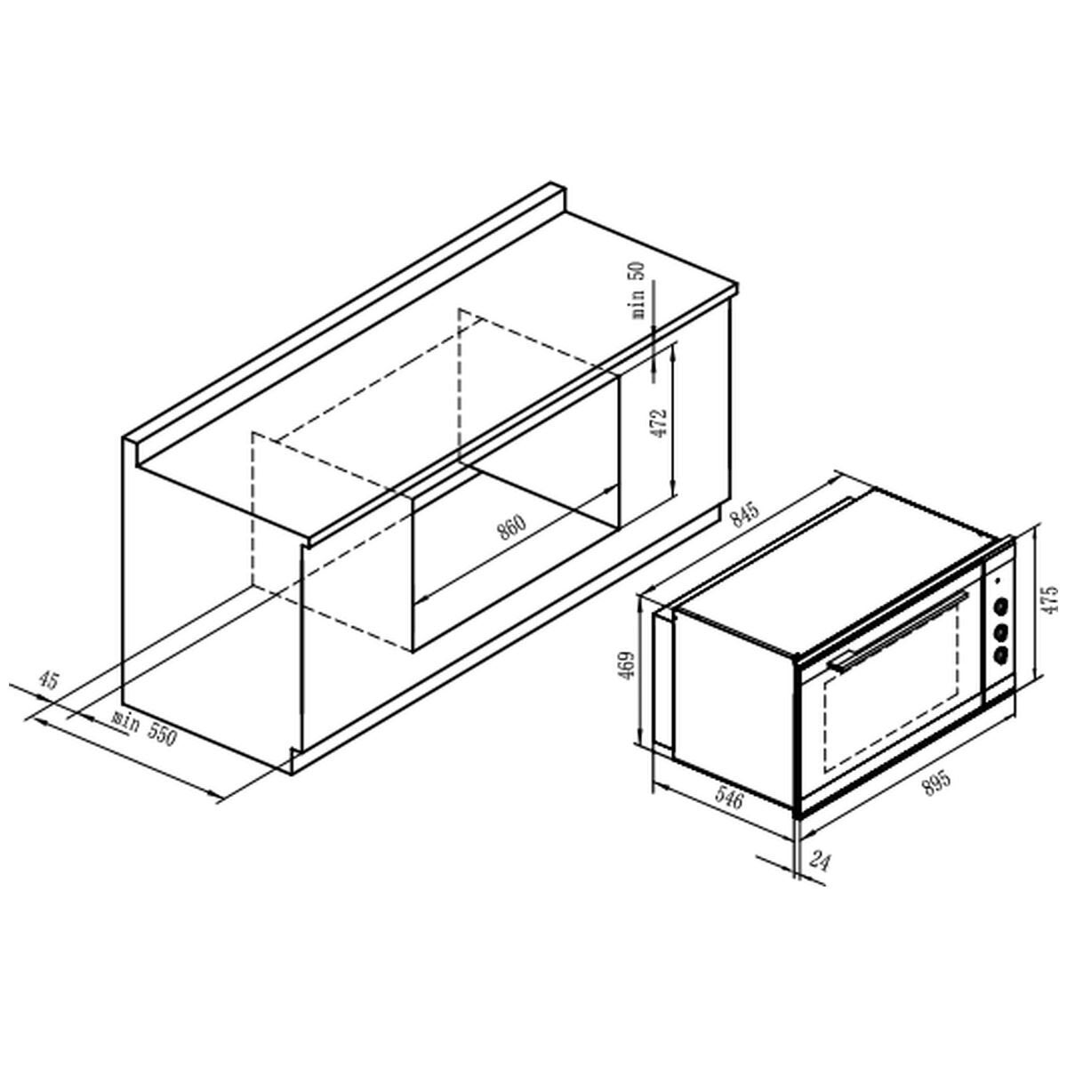 Artusi 90cm Electric Built-In Oven - 98L, Stainless Steel, 9 Functions, Telescopic Runners - CAO900X1