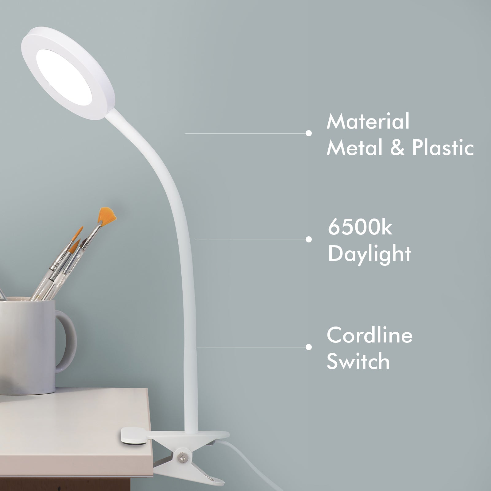 Verve Design White Dalton Clamp Lamp 6W LED - Indoor ATL347WH