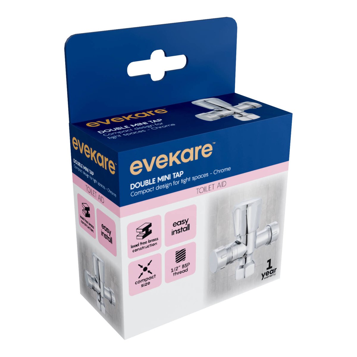 evekare 15 x 15mm Chrome Lead Free Double Mini Cistern Stop Tap