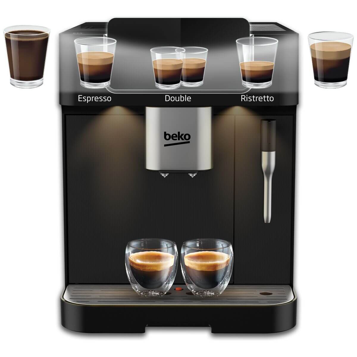 Beko CaffeExperto automatic espresso machine with steam wand - black - 3 cup sizes - CEG7302B
