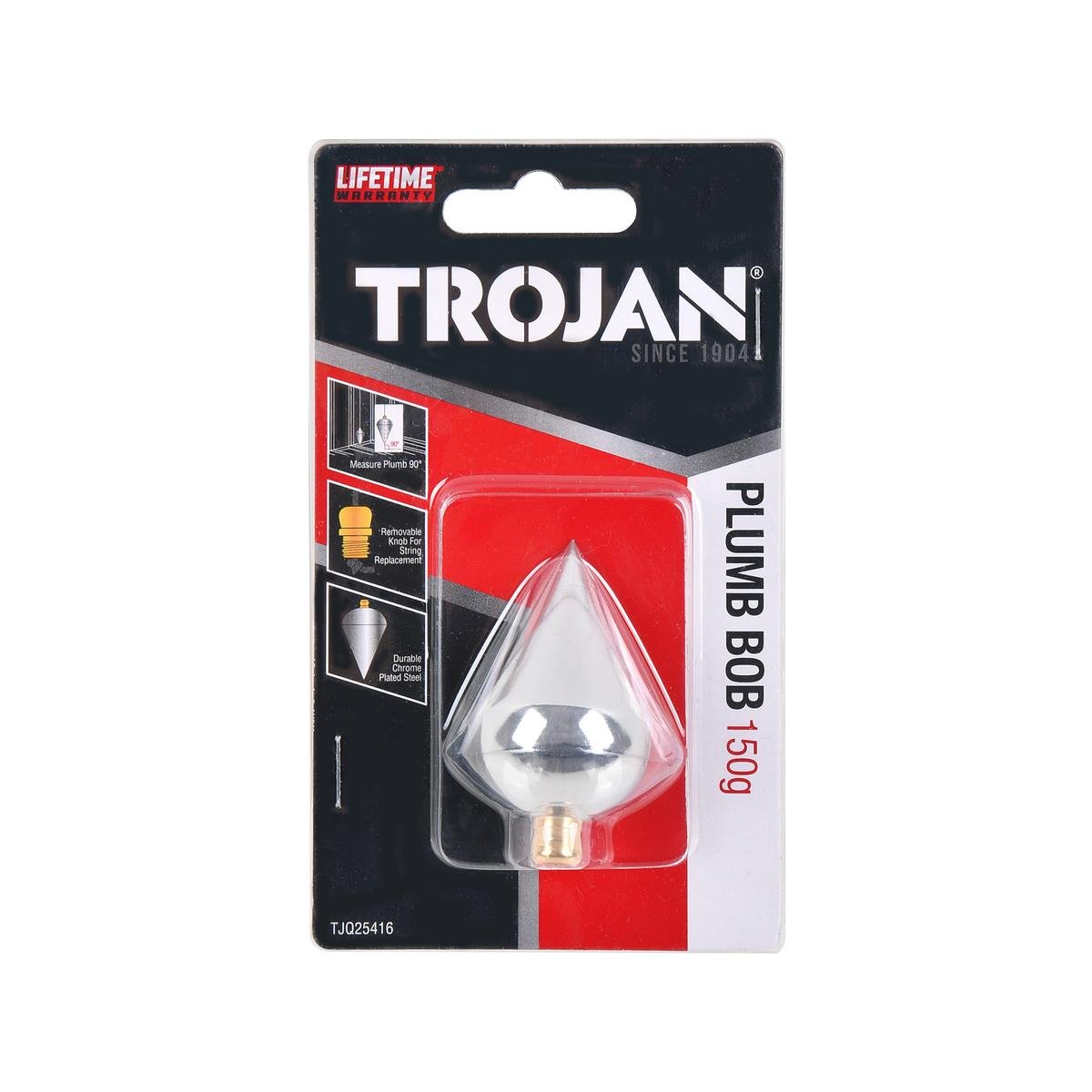 Trojan 150g Plumb Bob, Removable Knob for Easy String Replacement