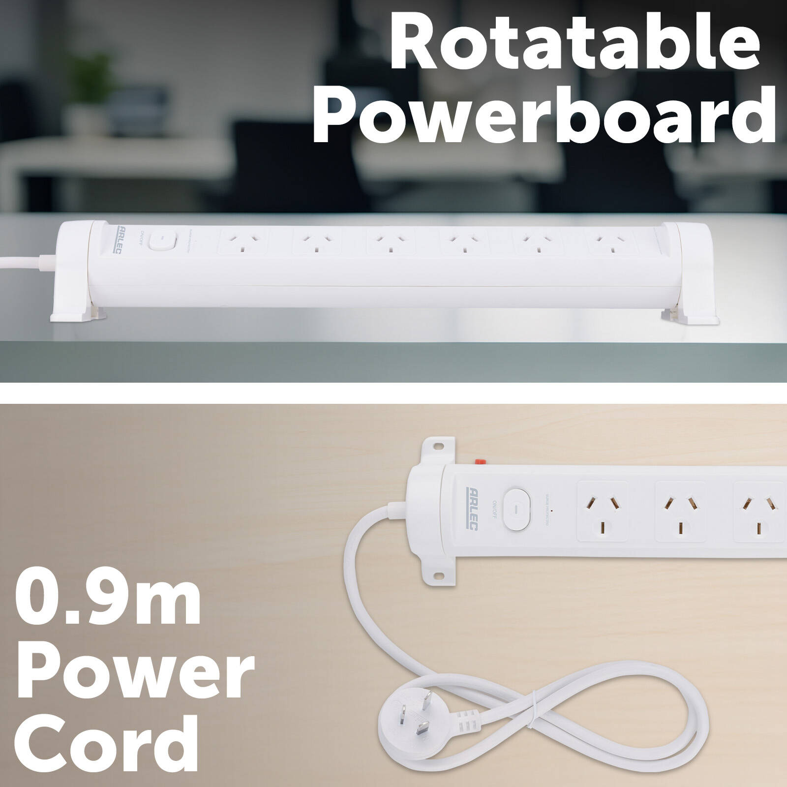 Arlec 6 Outlet Rotatable Powerboard with Surge Protection 190J PB6RT