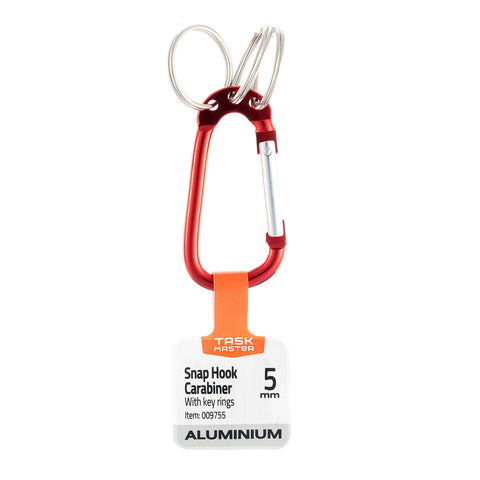 Taskmaster 6mm Aluminium Carabiner with Key Rings, Spring Gate Clip