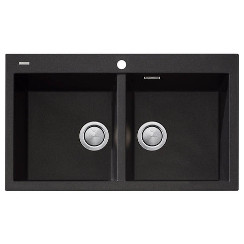 Oliveri Santorini Double Bowl Topmount Sink - Black, Two 32L Bowls, 1 Taphole - ST-BL1564-OF