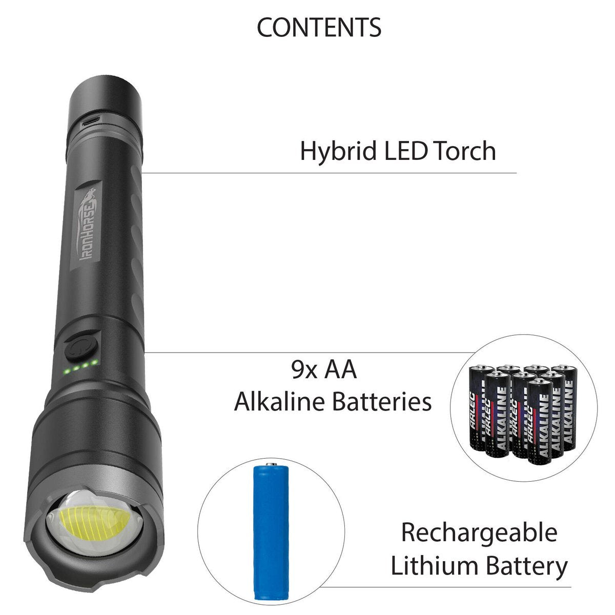 Ironhorse 4000lm Premium Hybrid Torch Flashlight - Rechargeable - Black - SuperSaverAU - view 3