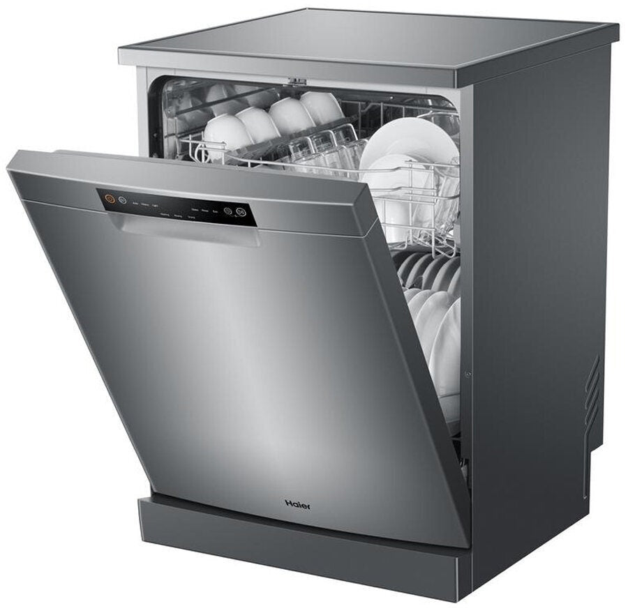 Haier 60cm Freestanding Auto Wash Dishwasher - 13 Place Settings - Silver - Soft Touch Controls - HDW13V1S1
