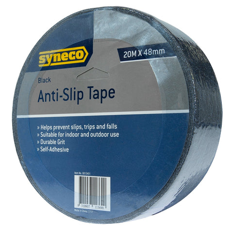 Syneco 20m x 48mm Black Anti-Slip Grit Tape Water Resistant Self-Adhesive