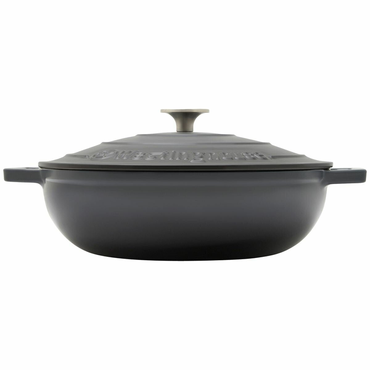 Westinghouse 4L Cast Iron Round Shallow Pot - Ombre Grey, Oven Safe, Induction Compatible - WHCIPRS3002G