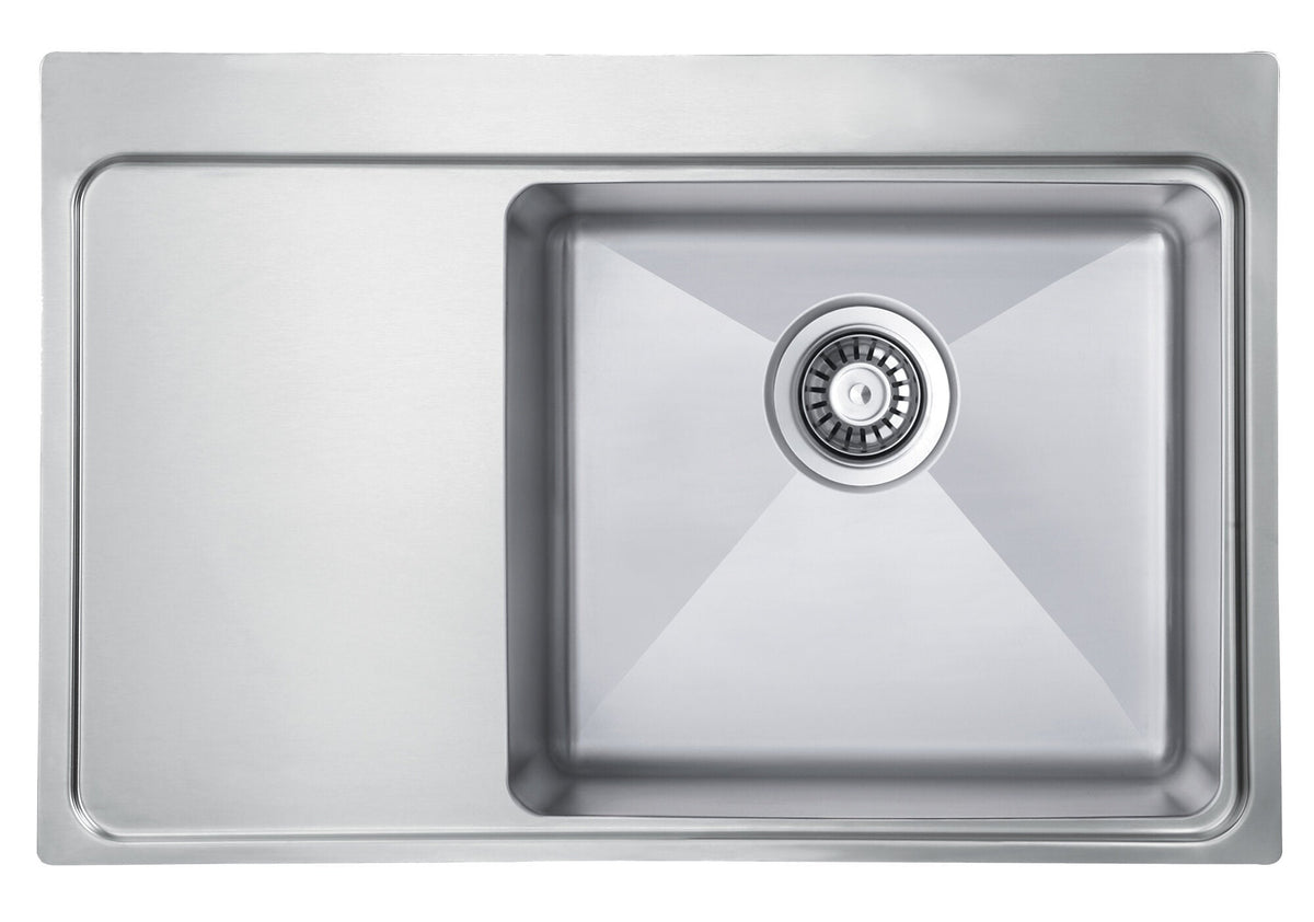 Artusi Liverpool Single Bowl Sink - Left Hand Drainer, Polished 304 Stainless Steel, Top Mount - LIVERPOOL