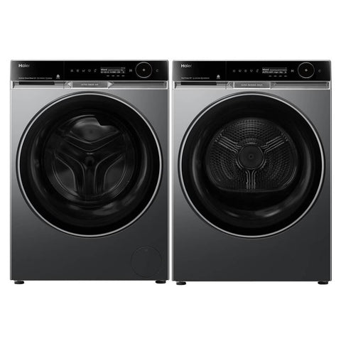 Haier 600 Series 12kg Front Load Washer & 10kg Heat Pump Dryer - Black - UV Protect - HWF12PXB1HDHP10PXB1