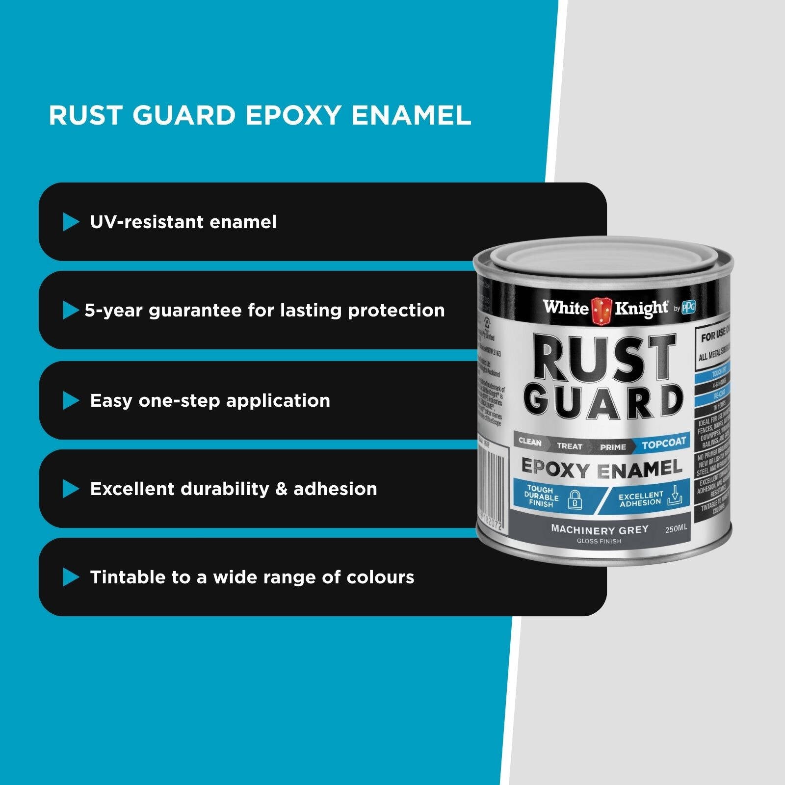 White Knight Rust Guard 250ml Machinery Grey Gloss Epoxy Enamel Paint