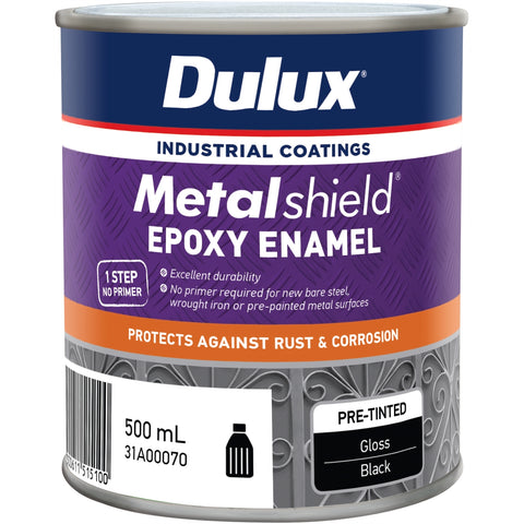 Dulux Metalshield Epoxy Enamel Gloss Paint 500mL Black - UV & Splatter Resistant Metal Topcoat