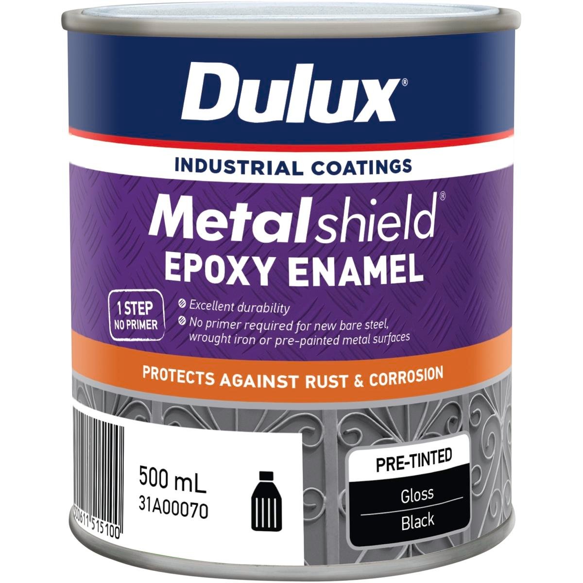 Dulux Metalshield Epoxy Enamel Gloss Paint 500mL Black - UV & Splatter Resistant Metal Topcoat