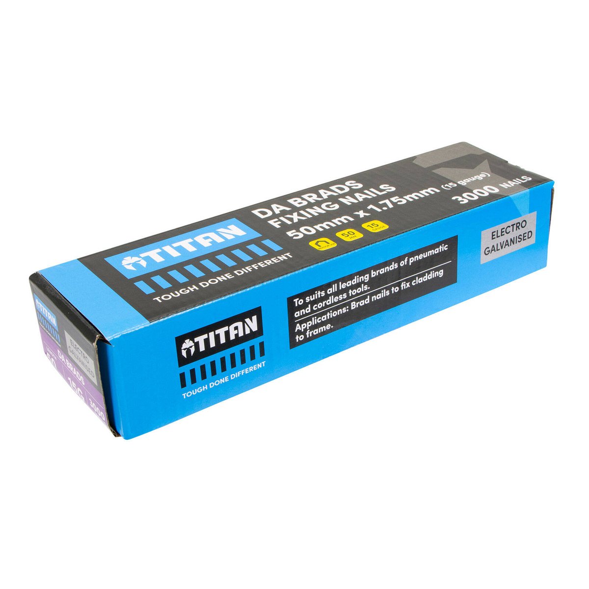 Titan 50 x 1.75mm 15 Gauge Electro Galvanised 34° Angled DA Brads - 3000 Pack