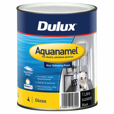 Dulux Aquanamel 1L Gloss Black Enamel Paint