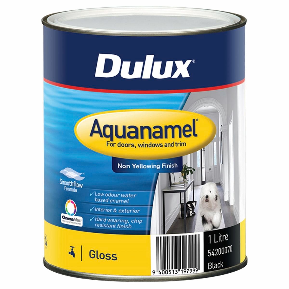 Dulux Aquanamel 1L Gloss Black Enamel Paint