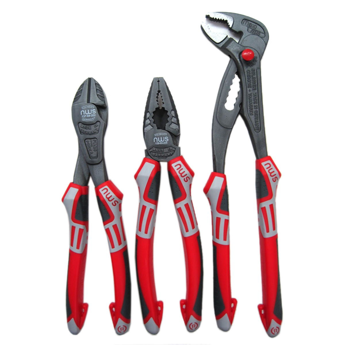 NWS 3 Piece Pro All Round Plier Set - Drop-Forged Steel, Soft Grip, with Cutter