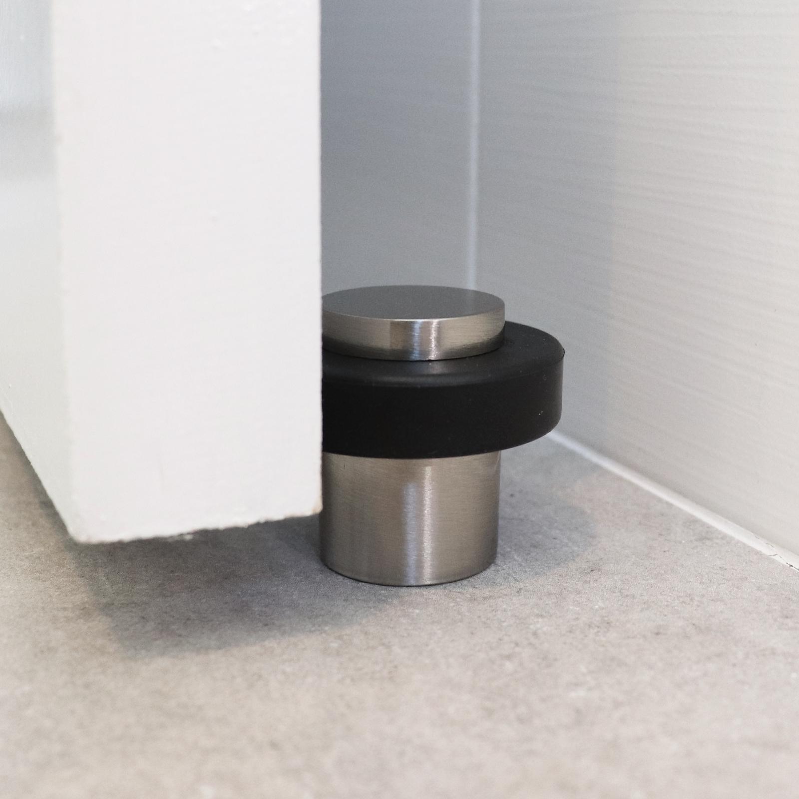 Adoored Satin Chrome Cylinder Rubber Bumper Door Stop - Steel & Rubber, Interior