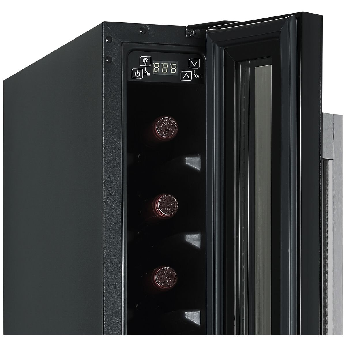 Cantina 7 Bottle Single Zone Wine Cabinet - Black, Slim Double-Glazed Glass Door, 20L - CCWIS7B