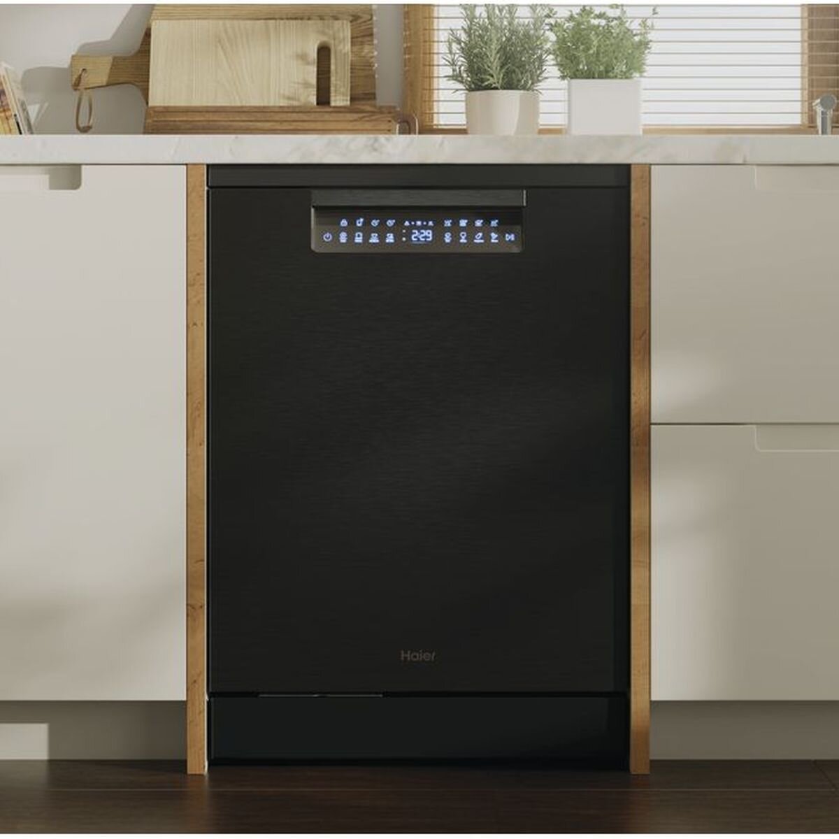 Haier 60cm Black Freestanding Dishwasher - DualPower Spray Arm - Steam and Hygiene Programs - HDW15F4B1