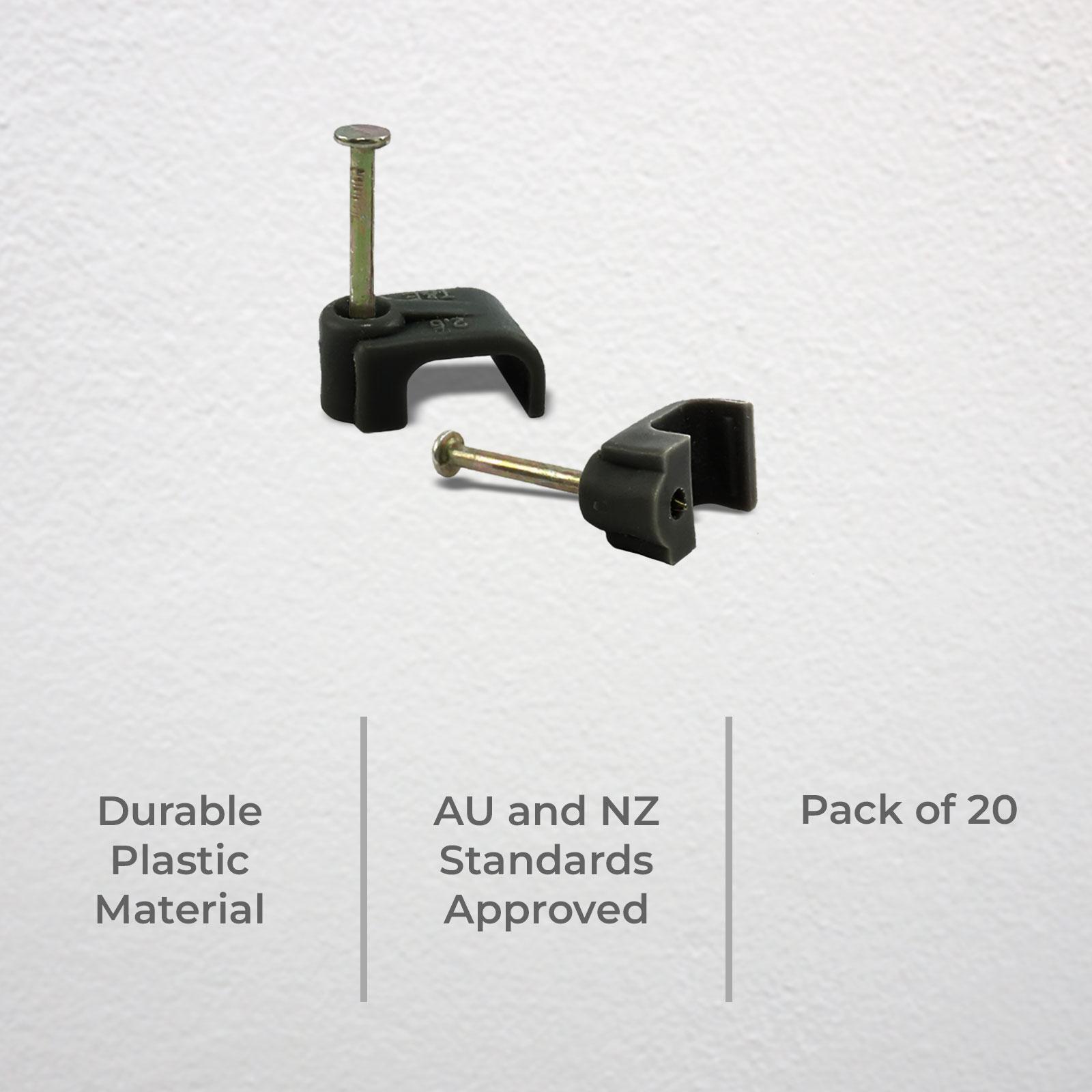 DETA 7mm Black Flat Cable Clips Plastic 20 Pack