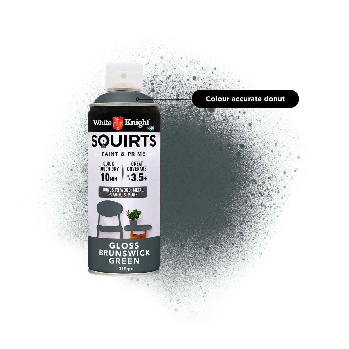 White Knight Squirts Brunswick Green Gloss Spray Paint 310g Durable Finish - SuperSaverAU - view 3