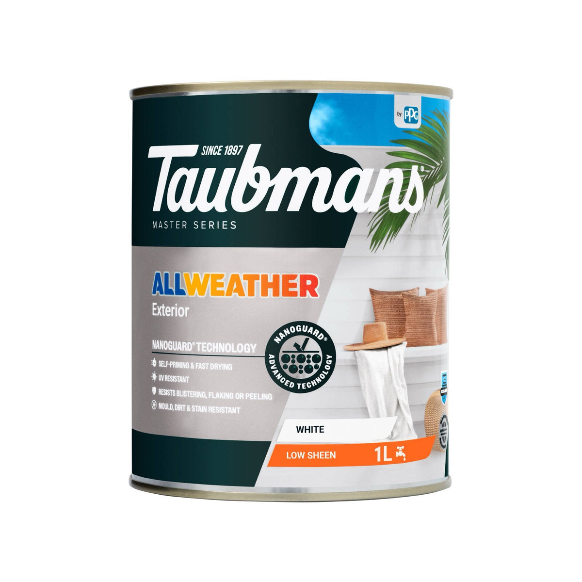 TAUBMANS 1L White Low Sheen Water Based Acrylic All Weather Exterior Paint